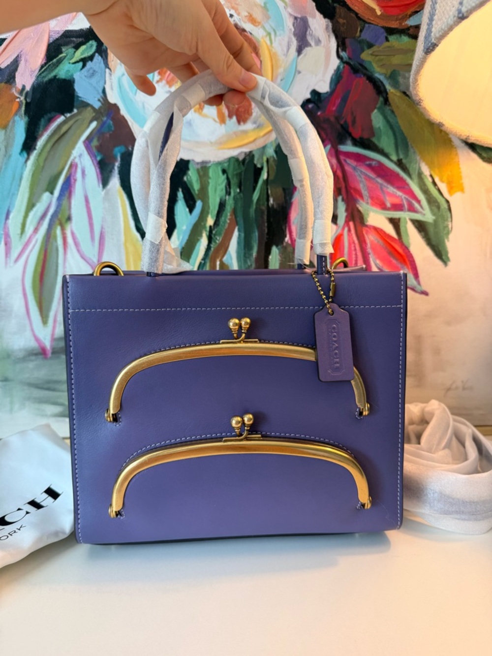 sold Authentic New COACH Cashin 22 Carry Double Kisslock Tote C9811  Purple